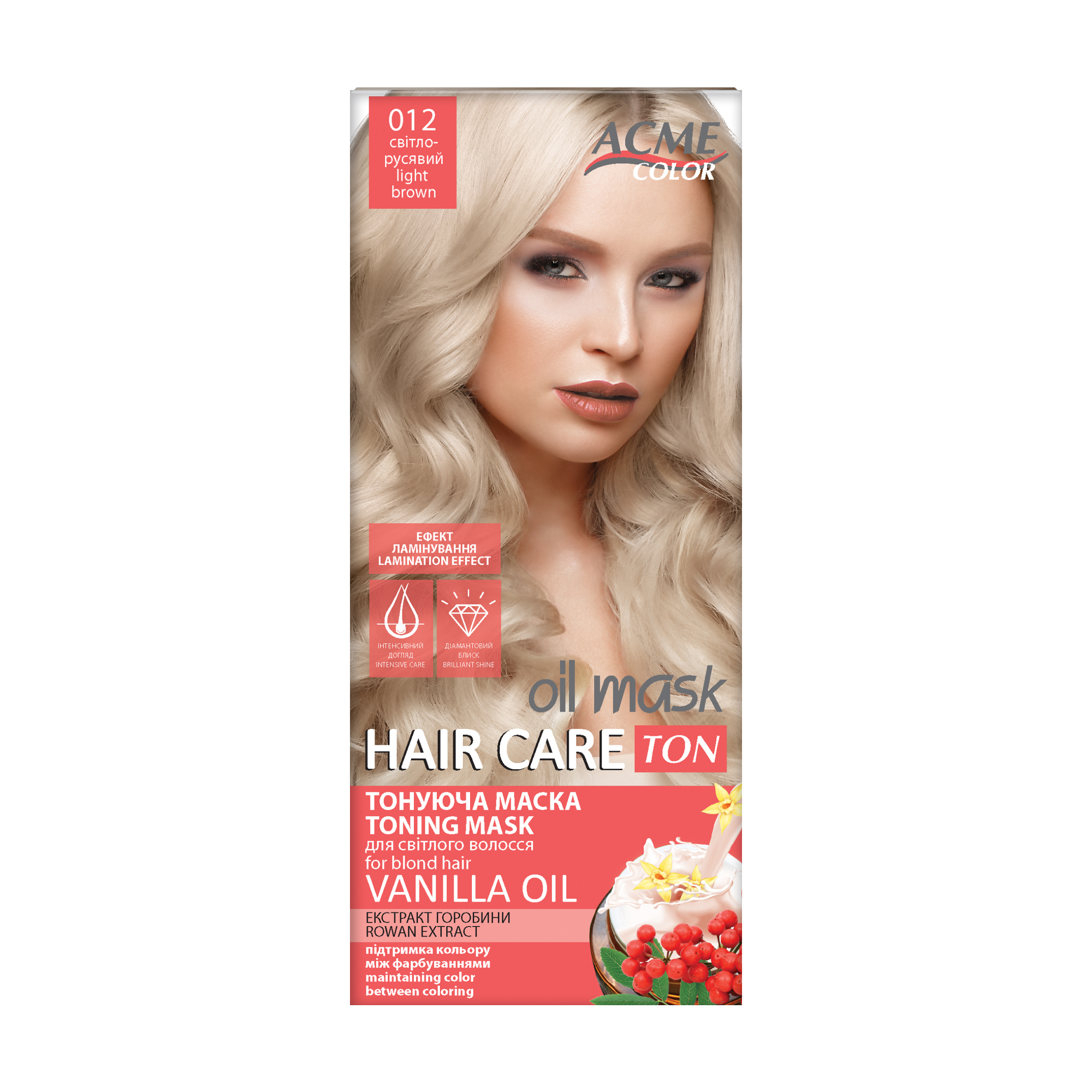 Тонувальна маска Acme Color Рябина Ton Oil Mask для світлого волосся з ефектом ламінування, 012 Світло-русявий, 30 мл